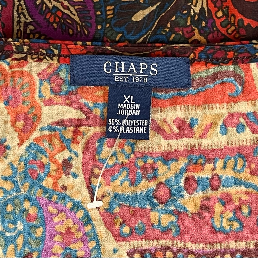 Chaps Multicolor Paisley V-Neck Blouse Vibrant Design Office Business Top Tunic - Picture 6 of 8